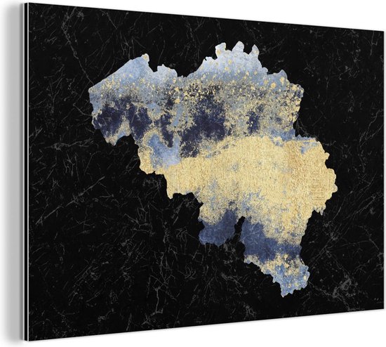 Wanddecoratie Metaal - Aluminium Schilderij Industrieel - Kaart - België - Delfts blauw - 60x40 cm - Dibond - Foto op aluminium - Industriële muurdecoratie - Voor de woonkamer/slaapkamer