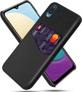 Voor Samsung Galaxy M02 Doek Textuur PC + PU lederen achterkant Schokbestendig hoesje met kaartsleuf (zwart)