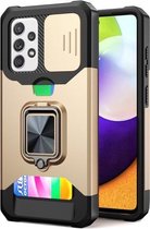 Voor Samsung Galaxy A52 Sliding Camera Cover Design PC + TPU Shockproof Case met Ring Houder & Card Slot (Goud)