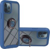 Sterrenhemel Effen Kleur Serie Schokbestendige PC + TPU Beschermhoes met Ring Houder & Magnetische Functie Voor iPhone 12/12 Pro (Blauw)