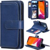 Multifunctionele magnetische koperen gesp horizontale flip effen kleur lederen tas met 10 kaartsleuven & portemonnee & houder & fotolijst voor iPhone 13 mini (donkerblauw)