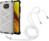 Voor Geschikt voor Xiaomi Poco X3 NFC Schokbestendige Honingraat PC + TPU Case met Nekkoord (Wit)