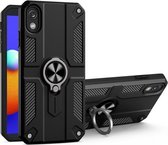 Voor Samsung Galaxy A01 Core koolstofvezelpatroon PC + TPU-beschermhoes met ringhouder (zwart)