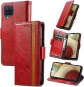 Voor Samsung Galaxy A12 Case Neo Business Splicing Dual Magnetische Gesp Horizontale Flip PU Lederen Case met Houder & Kaartsleuven & Portemonnee (Rood)