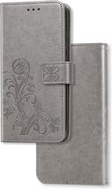 iPhone 11 Book Case Hoesje met Patroon - Pasjeshouder - Portemonnee - Bloemenprint - Apple iPhone 11 - Grijs