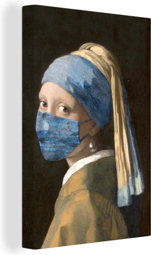 Peintures sur toile Fille avec une boucle d'oreille en perle - Johannes Vermeer - Masque facial - 60x90 cm - Décoration murale