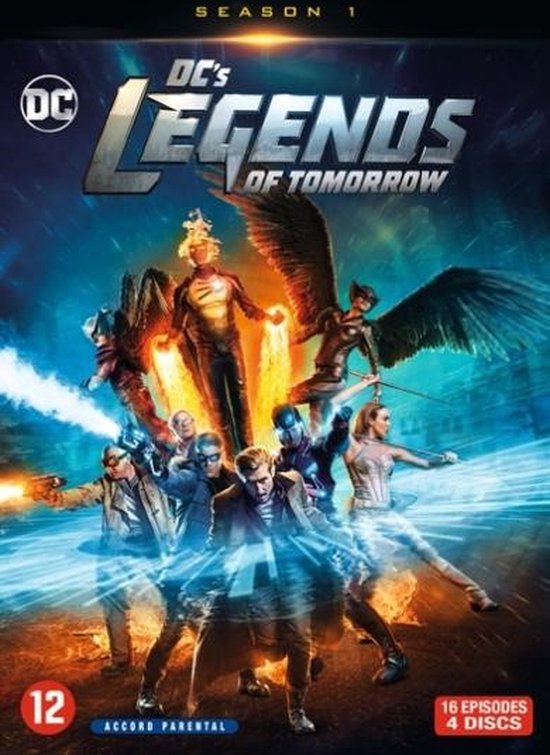 DVD hoes van DC's Legends of Tomorrow Seizoen 1, met 16 afleveringen en 4 discs.
