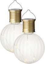 2x Buiten/tuin LED lampion solar verlichting 11 cm - Tuinverlichting - Tuinlampen - Solarlampen op zonne-energie