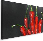 Schilderij - Chili pepers (print op canvas), rood/zwart, wanddecoratie, scherp geprijsd