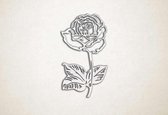 Wanddecoratie - Roos - S - 60x34cm - EssenhoutWit - muurdecoratie - Line Art