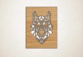 Line Art - Wolf vierkant 6 - XS - 30x23cm - Eiken - geometrische wanddecoratie