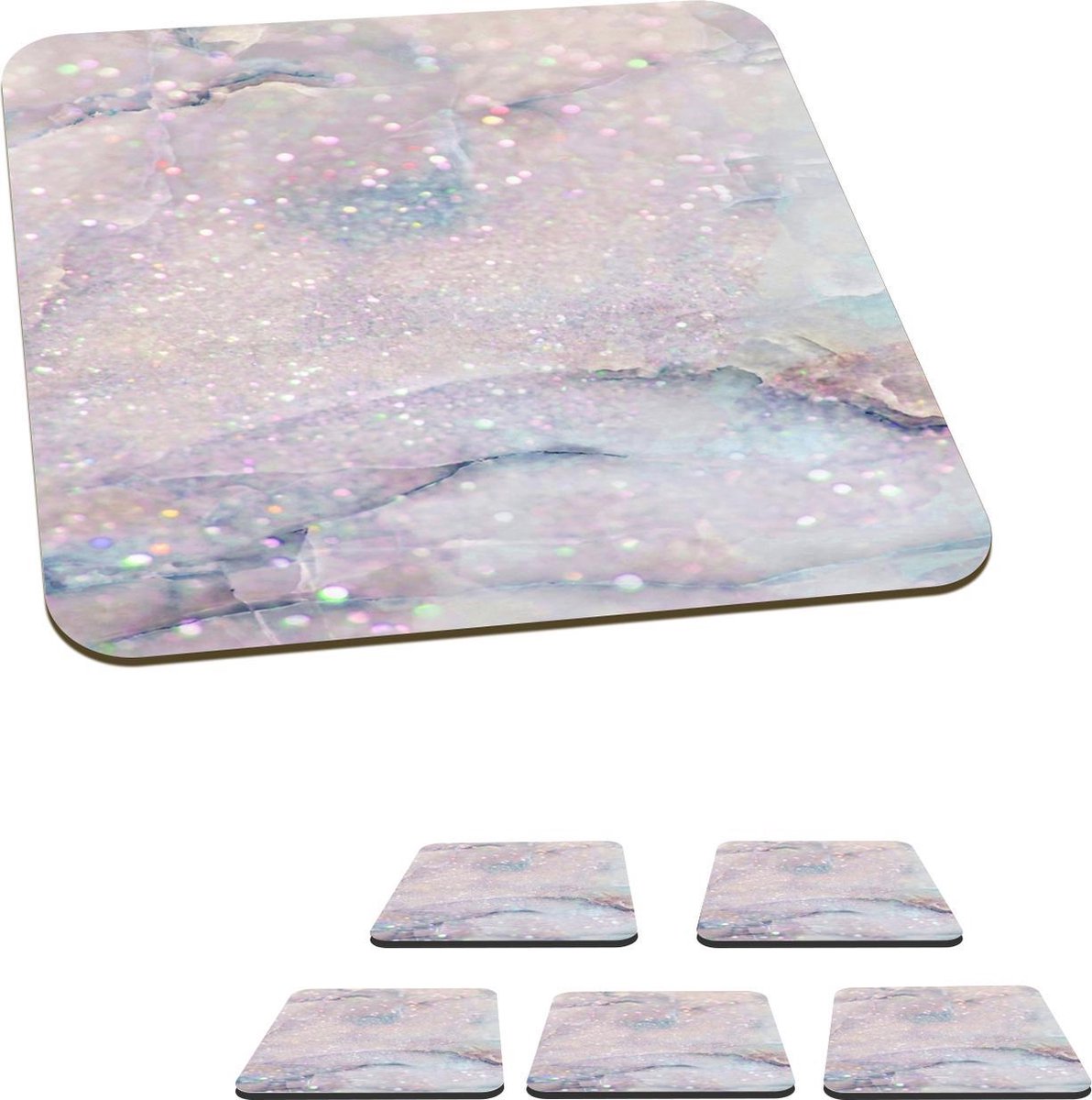 Onderzetters voor glazen - Marmer - Wit - Blauw - 10x10 cm - Glasonderzetters - 6 stuks