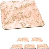 Onderzetters voor glazen - Marmer - Roze - Goud - 10x10 cm - Glasonderzetters - 6 stuks