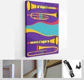 Set of jazz festival posters. Vector compositions included: saxophone, trombone, clarinet, violin, double bass, piano, trumpet, bass drum and banjo, guitar - Modern Art Canvas - Ve