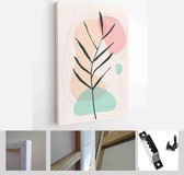 Minimalistic Watercolor Painting Artwork. Earth Tone Boho Foliage Line Art Drawing with Abstract Shape - Modern Art Canvas - Vertical - 1937930008 - 115*75 Vertical