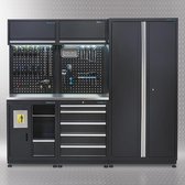 Datona® Werkplaatsinrichting PREMIUM met RVS werkblad 225 cm breed - Zwart