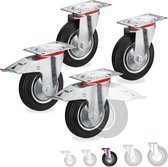 zwenkwielen set van 4 - Ø 125 mm - kogellager - draaglast 320 kg - met rem - zwart