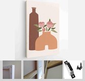 Set of abstract female shapes and silhouettes on textured background. Abstract women face, lips, vases in pastel colors. Collection of contemporary art posters - Modern Art Canvas