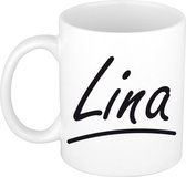 Lina naam cadeau mok / beker sierlijke letters - Cadeau collega/ moederdag/ verjaardag of persoonlijke voornaam mok werknemers