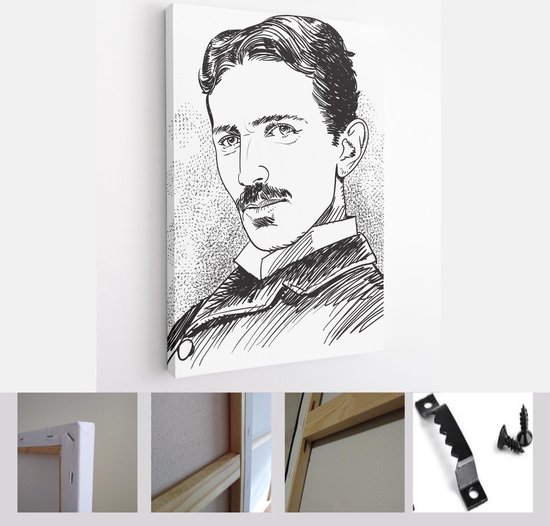 Nikola Tesla (1856-1943) portrait in line art illustration. Tesla was a Serbian-American inventor, electrical and mechanical engineer, futurist - Modern Art Canvas - Vertical - 1273115179 - 80*60 Vertical