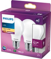 Philips LED Classic Lamp 60W E27 Warm Wit 2 Stuks