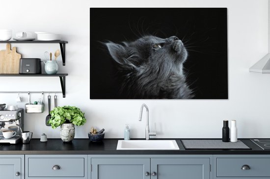 Tableau Toile Chat - Léger - Zwart - 120x80 cm - Décoration murale