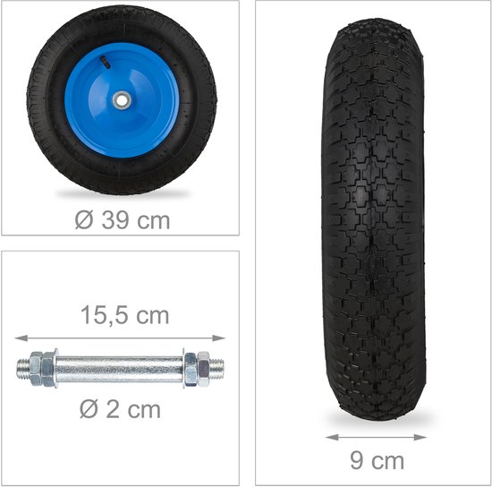 kruiwagenwiel - 4.80/4.00-8 - luchtband - stalen velg - met as - tot 120 kg - zwart-blauw van Merkloos	 — afbeelding 4