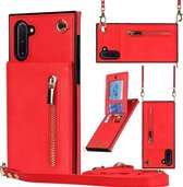 Voor Samsung Galaxy Note10 Cross-body Rits Vierkante TPU + PU Achterkant Case met Houder & Kaartsleuven & Portemonnee & Riem (Rood)