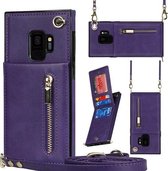 Voor Samsung Galaxy S9 Cross-body Rits Vierkante TPU + PU Achterkant Case met Houder & Kaartsleuven & Portemonnee & Riem (Paars)