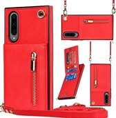 Voor Samsung Galaxy A90 5G Cross-body Rits Vierkante TPU + PU Achterkant Case met Houder & Kaartsleuven & Portemonnee & Riem (Rood)