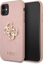 Guess 4G Saffiano metal Logo Case iPhone 11 Roze
