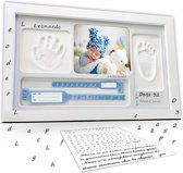 kraamcadeau jongen - Lalfof 7-in-1 photo frame with baby hand-print and footprint with name and storage compartment, newborn baby impression gift set for birth, gift idea for mum, grandmas or
