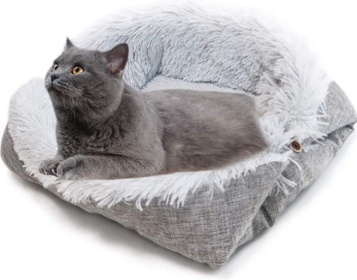 Kattenmand -Cat Wasbaar 2 in 1 Kat Bed Pluche Zachte Ronde Sofa Pluizig...