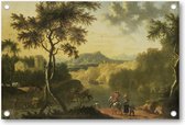 Italiaans landschap met reizigers - Tuinposter 120x80 - Wanddecoratie - Timotheus de Graef - Meesterwerken