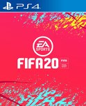 FIFA 20 logo op een rode achtergrond met abstracte blauwe en gele spetters.