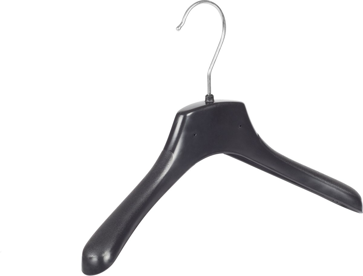 De Kledinghanger Gigant - 10 x Mantelhanger / kostuumhanger / kinderhanger kunststof zwart met schouderverbreding, 30 cm