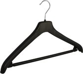 De Kledinghanger Gigant - 10 x Mantel / kostuumhanger kunststof zwart met schouderverbreding en broeklat, 44 cm