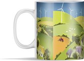 Mok - Illustratie van windmolens en een dorp op het platteland - 350 ml - Beker