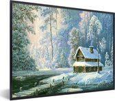 Fotolijst incl. Poster - Winter - Schilderij - Huis - 40x30 cm - Posterlijst - Kerstmis Decoratie - Kerstversiering - Kerstdecoratie Woonkamer - Kerstversiering - Kerstdecoratie voor binnen - Kerstmis