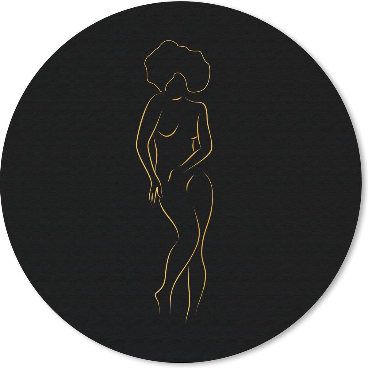 Muismat rond 20x20 cm - Mousepad Vrouw - Zwart - Goud - Line art - Ronde muismatten