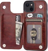 ShieldCase geschikt voor Apple iPhone 13 wallet case - bruin - Bookcase hoesje portemonnee - Walletcase flipcase shockproof hoesje pasjeshouder