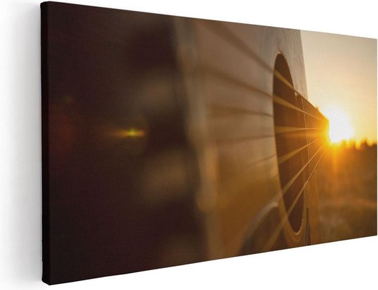 Artaza Canvas Schilderij Gitaar Spelen Tijdens Zonsondergang - 40x20 - Klein - Foto Op Canvas - Canvas Print