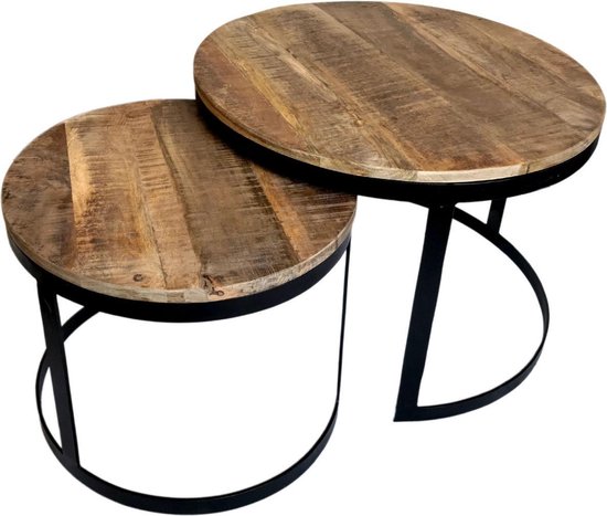 GOLDFAN Bijzettafel, rond, woonkamertafel, hout, ronde salontafel