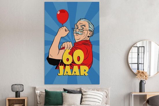 Tableau sur toile Homme - Anniversaire - 60 ans - 120x180 cm - Décoration murale XXL