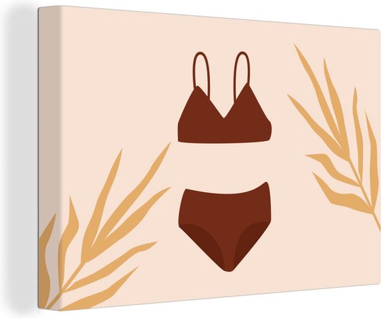 Canvas Schilderij Zomer - Bikini - Bladeren - Wanddecoratie