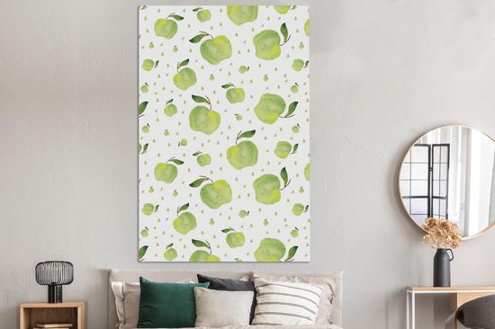 Canvas schilderij 120x180 cm - Wanddecoratie Appels - Waterverf - Patronen - Muurdecoratie woonkamer - Slaapkamer decoratie - Kamer accessoires - Schilderijen