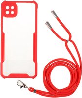 Samsung Galaxy A22 5G Hoesje met Koord Back Cover Keycord Rood