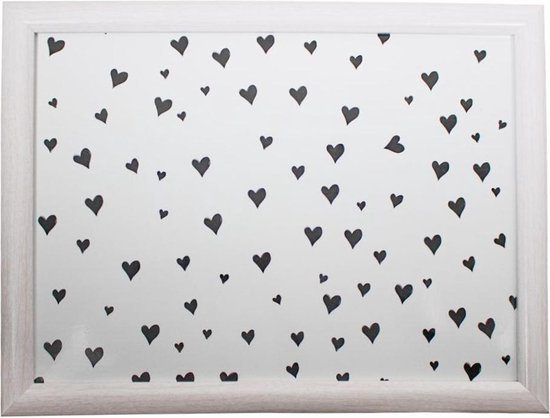 Mars&More - Schootkussen/laptray hartjes print 43 x 33 cm - Schoottafel - Dienblad voor op schoot zwart witte hartjesprint