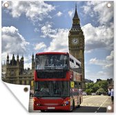 Tuinposters Bus - Londen - Rood - 50x50 cm - Tuindoek - Buitenposter