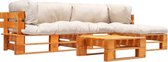Medina 4-delige Loungeset pallet met zandkleurige kussens hout